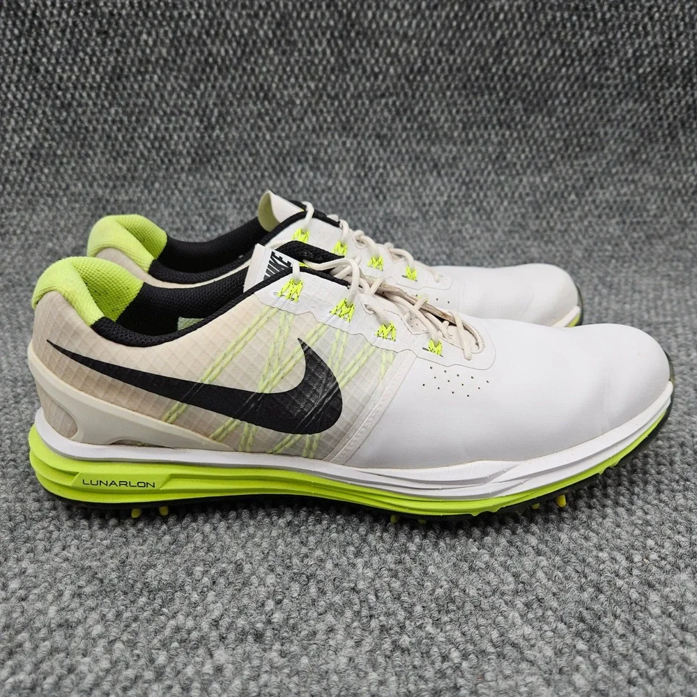 Nike (Men's 12) White Volt Lunar Control 3 Spiked Golf Shoes Lace Up 704665-102